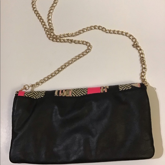 Aldo brown black hot pink textured folding clutch with removable heavy chain - Picture 8 of 14